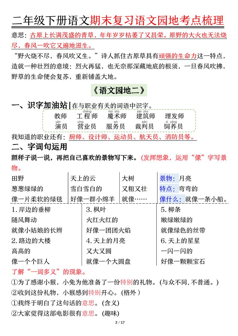 【语文园地考点梳理】二年级下册语文