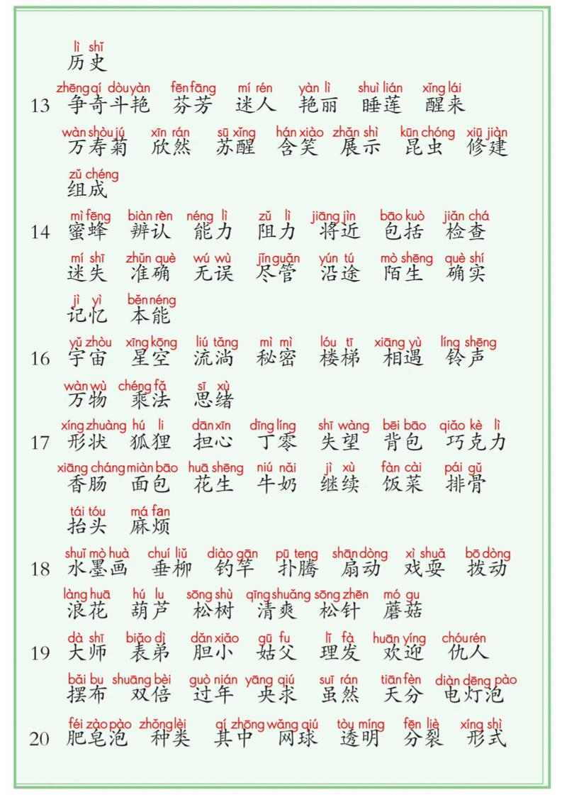 【词语表+写字表+识字表】三表注音版8页三年级下册语文