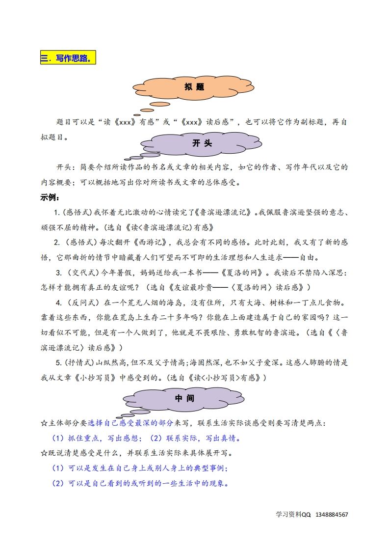 五年级下册语文第二单元《写读后感》名师指导和佳作点评