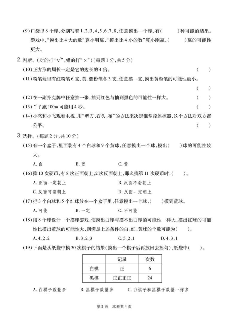 五年级上数学第四单元测试卷1《人教版》