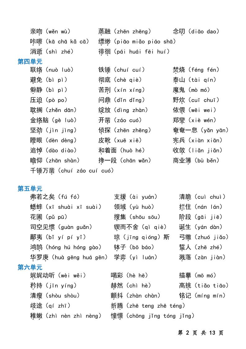 六年级下册语文字音专题训练（含13页）