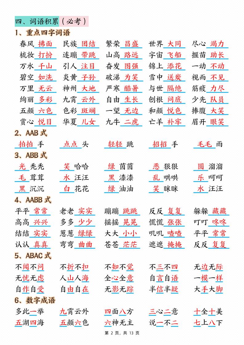 二年级下册语文期中复习核心考点汇总（10大知识点）13页