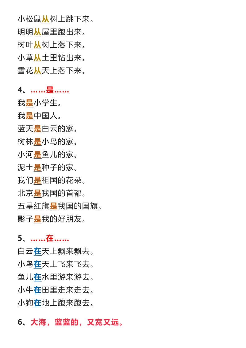 【2025秋新版】一年级上册语文重点句子仿写汇总