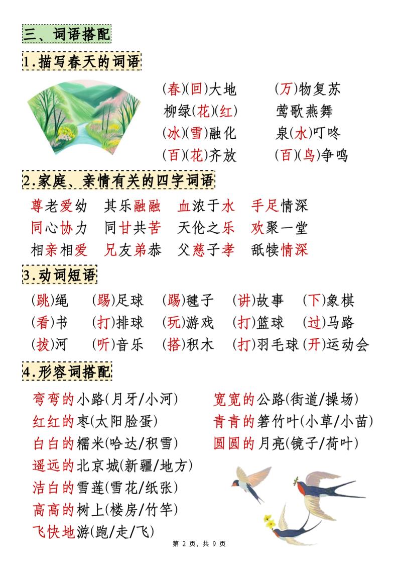 25年新一年级下册语文期中知识点汇总（9页）