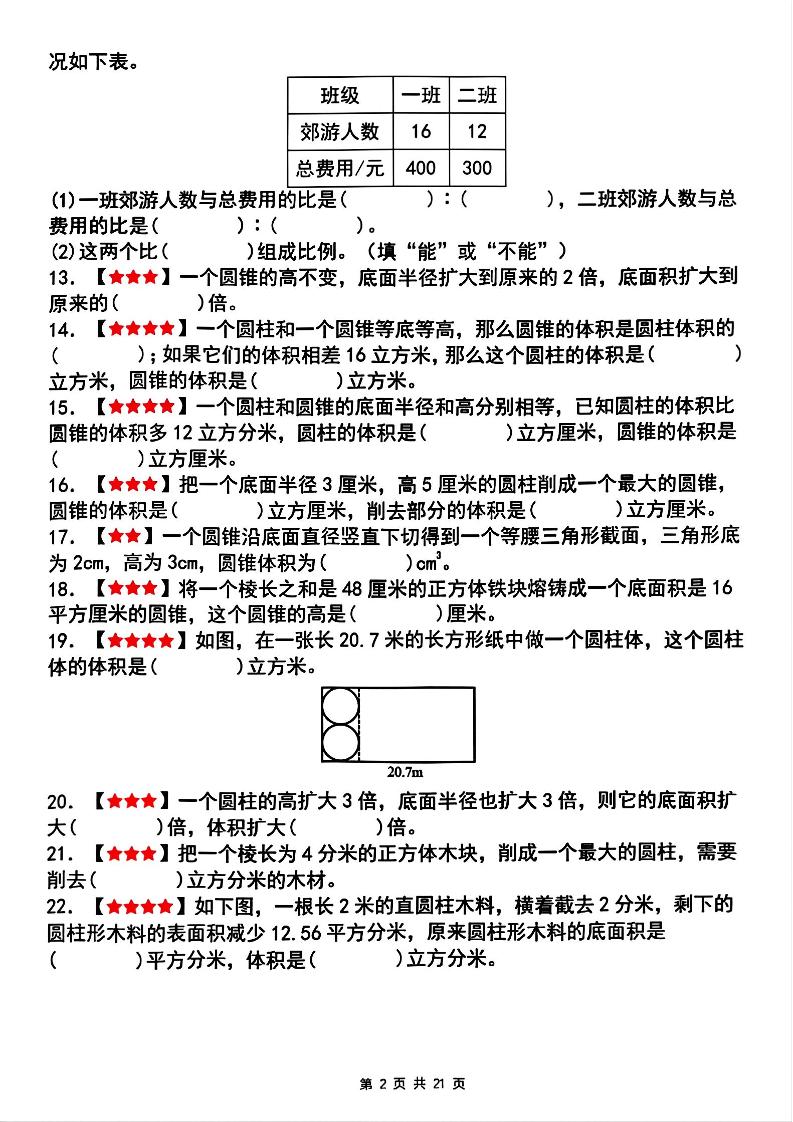 【人教版】六年级下册数学期中复习四大专题精炼（专题一：填空题）(已优化)