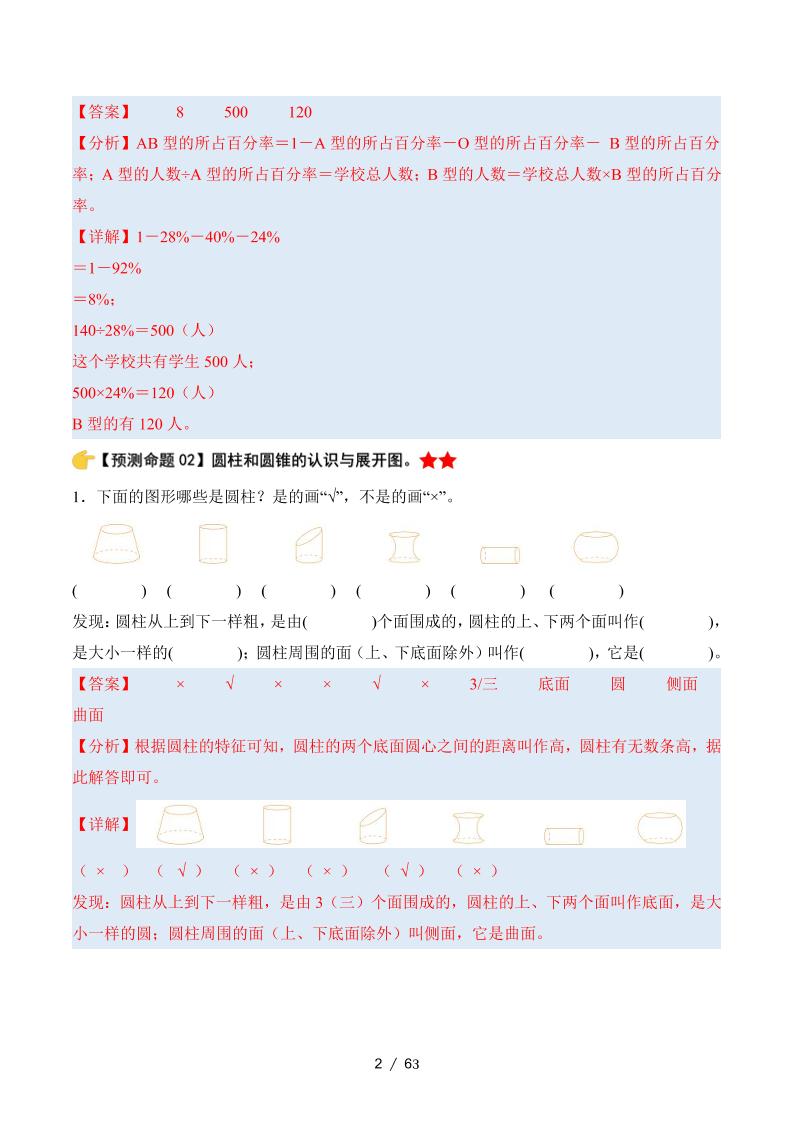 六年级下册数学期中复习·终极压轴版（解析版）苏教版63页