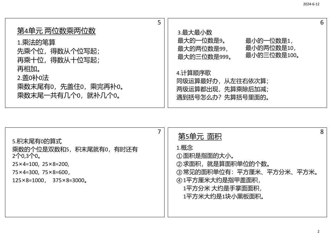 三年级数学下册必背笔记课课贴（4图）