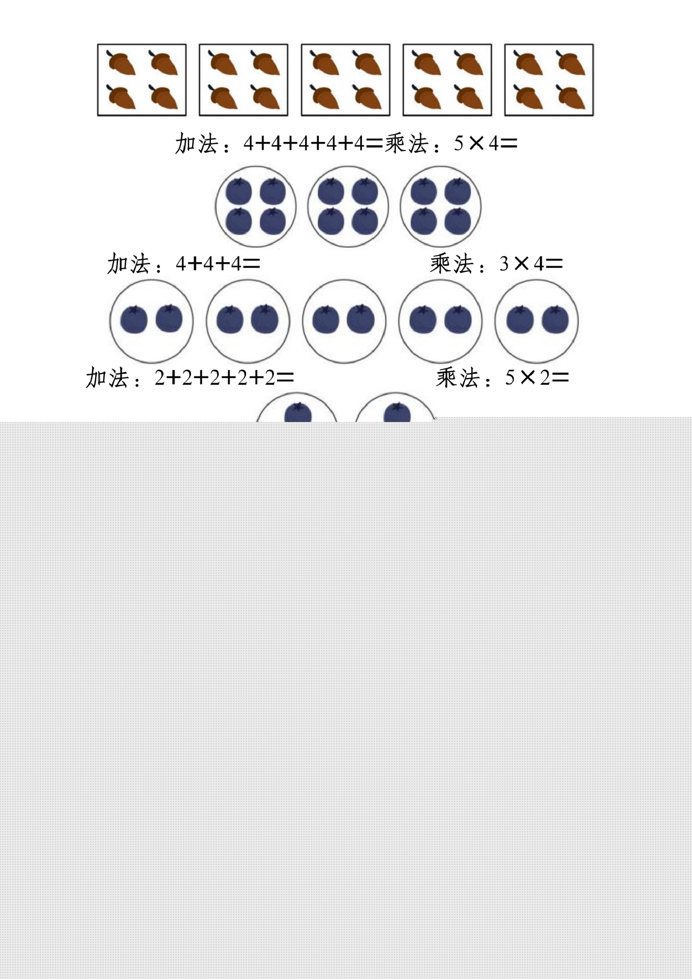 一升二数学暑假预习乘法的初步认识（10页乘法启蒙）二年级上册