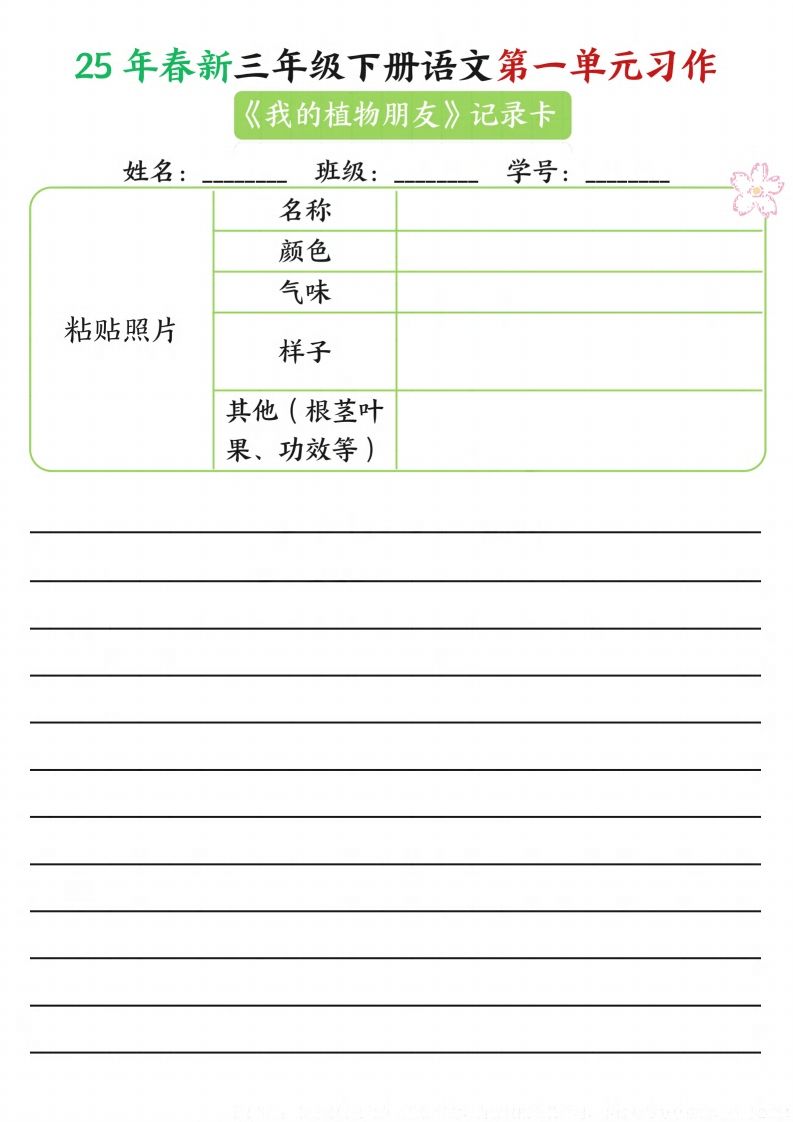 【习作】25年春新三年级下册语文第一单元习作（观察单）16页