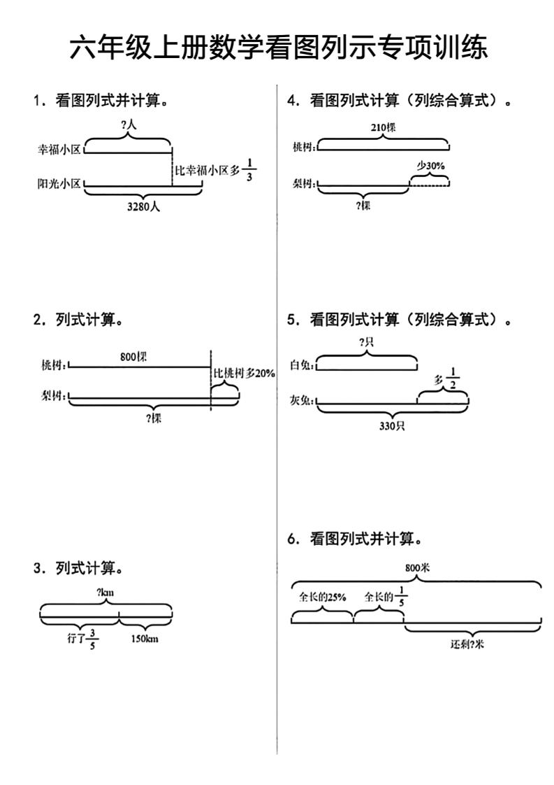 六年级上册数学看图列式