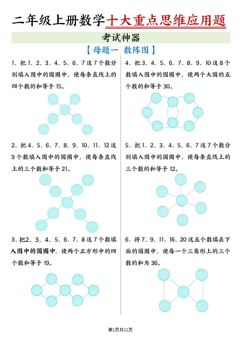 二年级上册数学十大重点母题合集（含答案11页）
