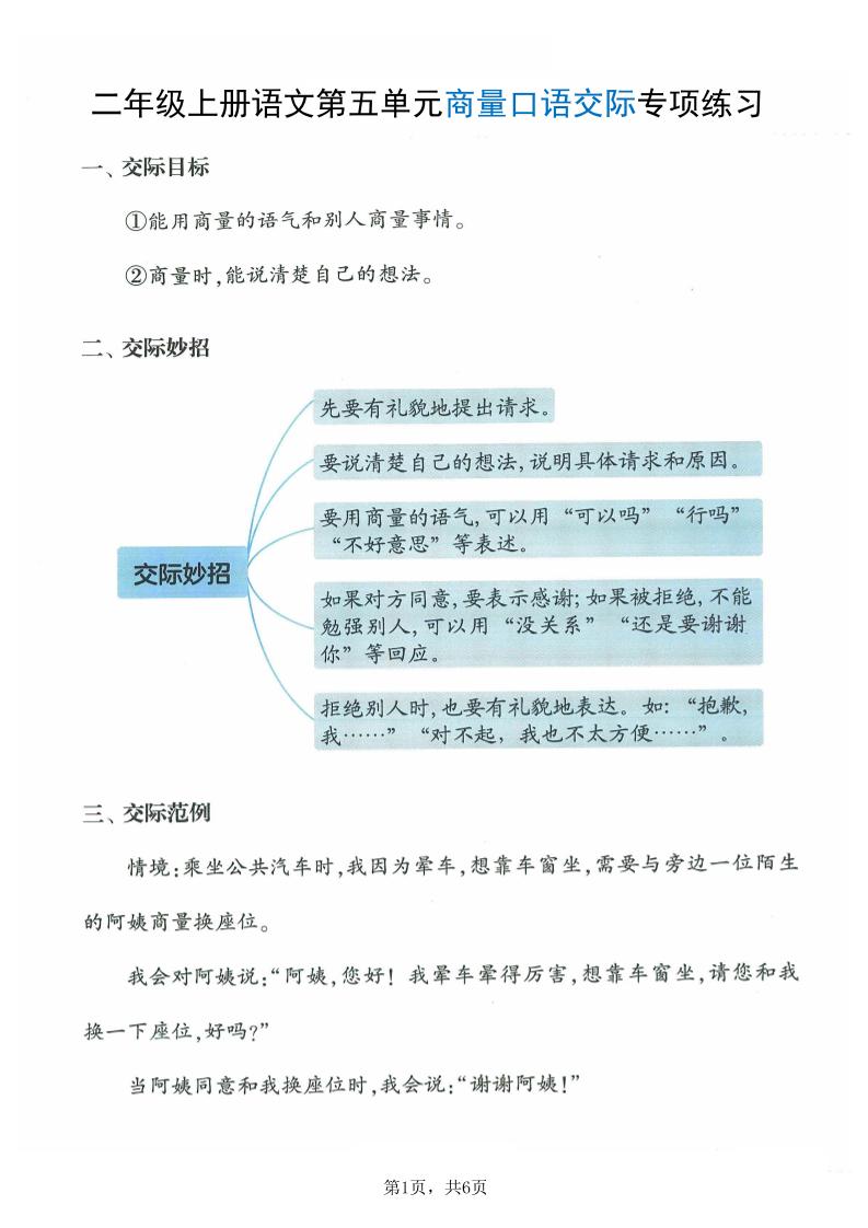 二年级上册语文第五单元商量口语交际专项练习（7页）