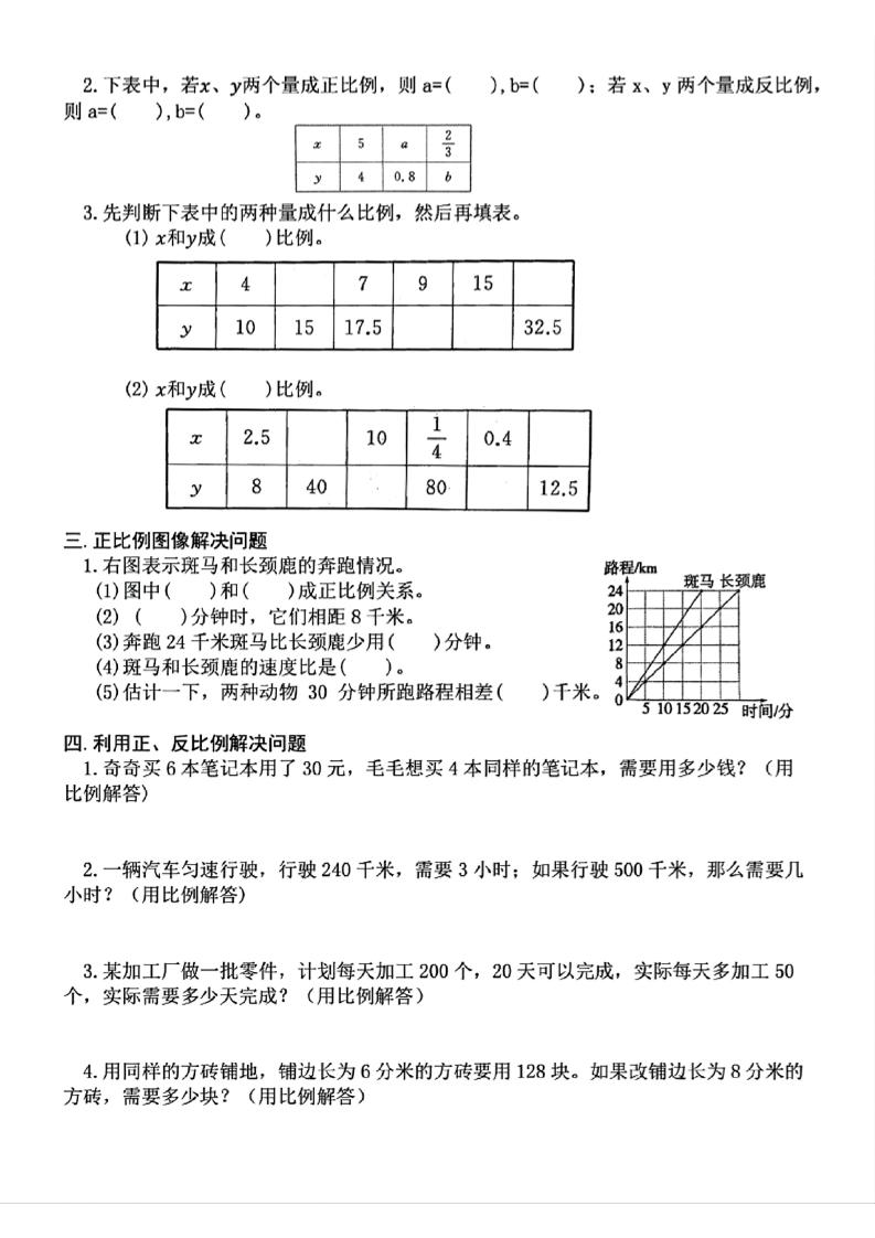 六年级下册数学期中复习必考正反比例填空