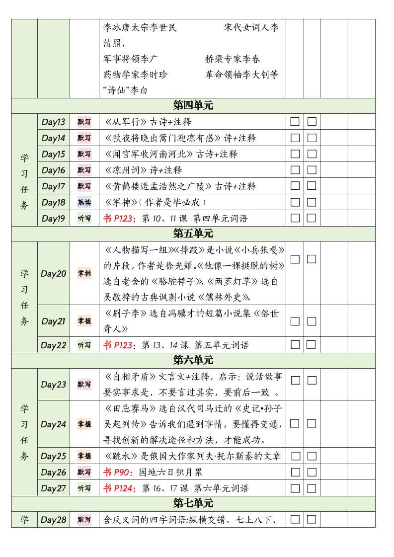 五年级下册语文期末复习单