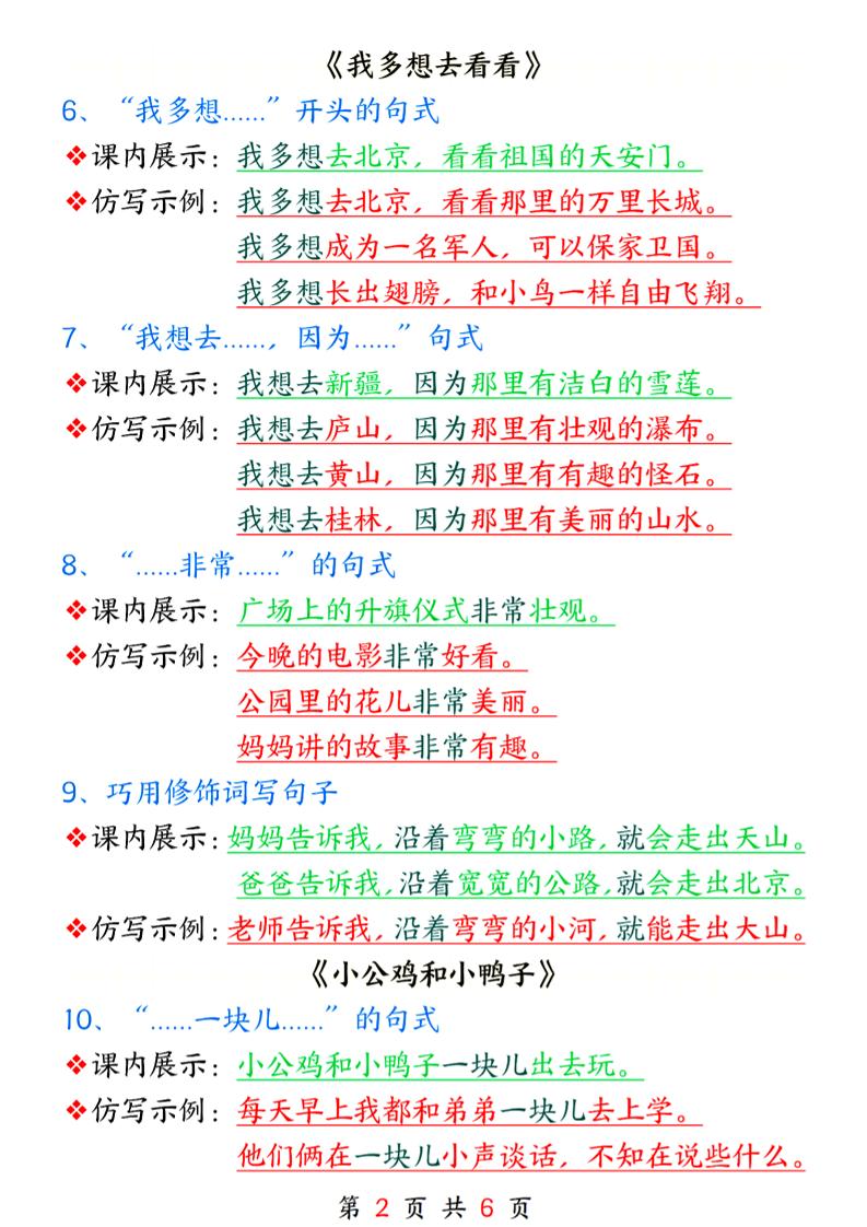 25春新一年级下册语文课内句子仿写6页