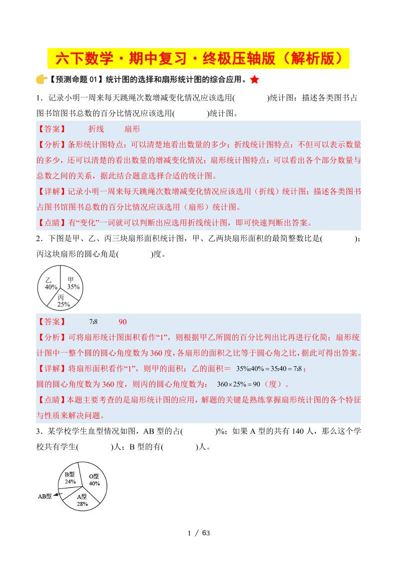 六年级下册数学期中复习·终极压轴版（解析版）苏教版63页