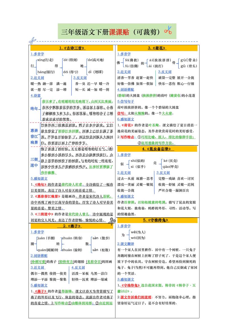 【课课贴彩色版（完整28课）】三年级下册语文