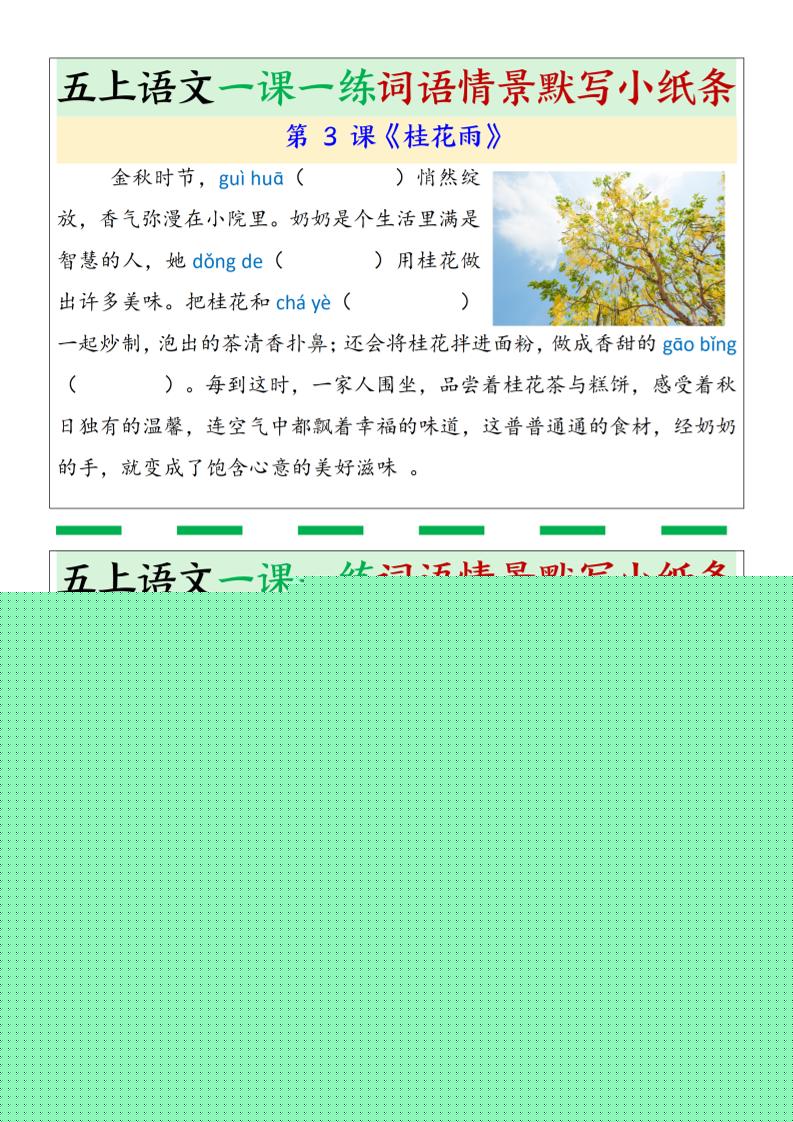 五年级上册语文一课一练词语情景默写小纸条（含答案26页）