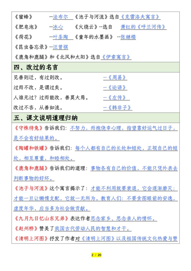 三年级下册语文全册重要考点归纳总结（20页）