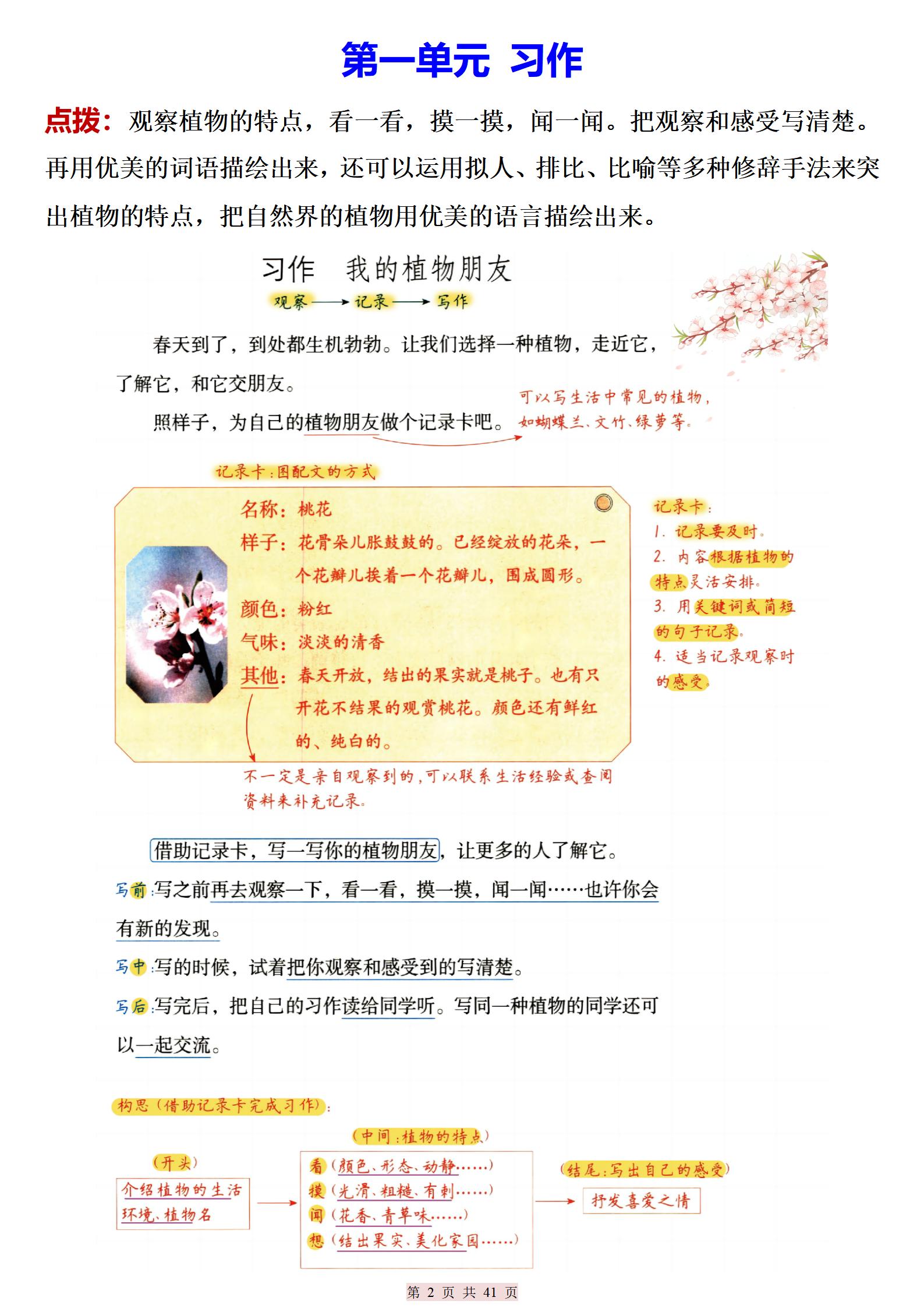 三年级下册语文期末复习习作写作技巧及范文分析（41页）