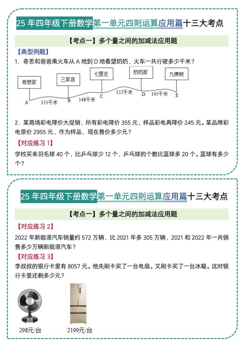 四年级下数学四则运算应用题篇十三大考点