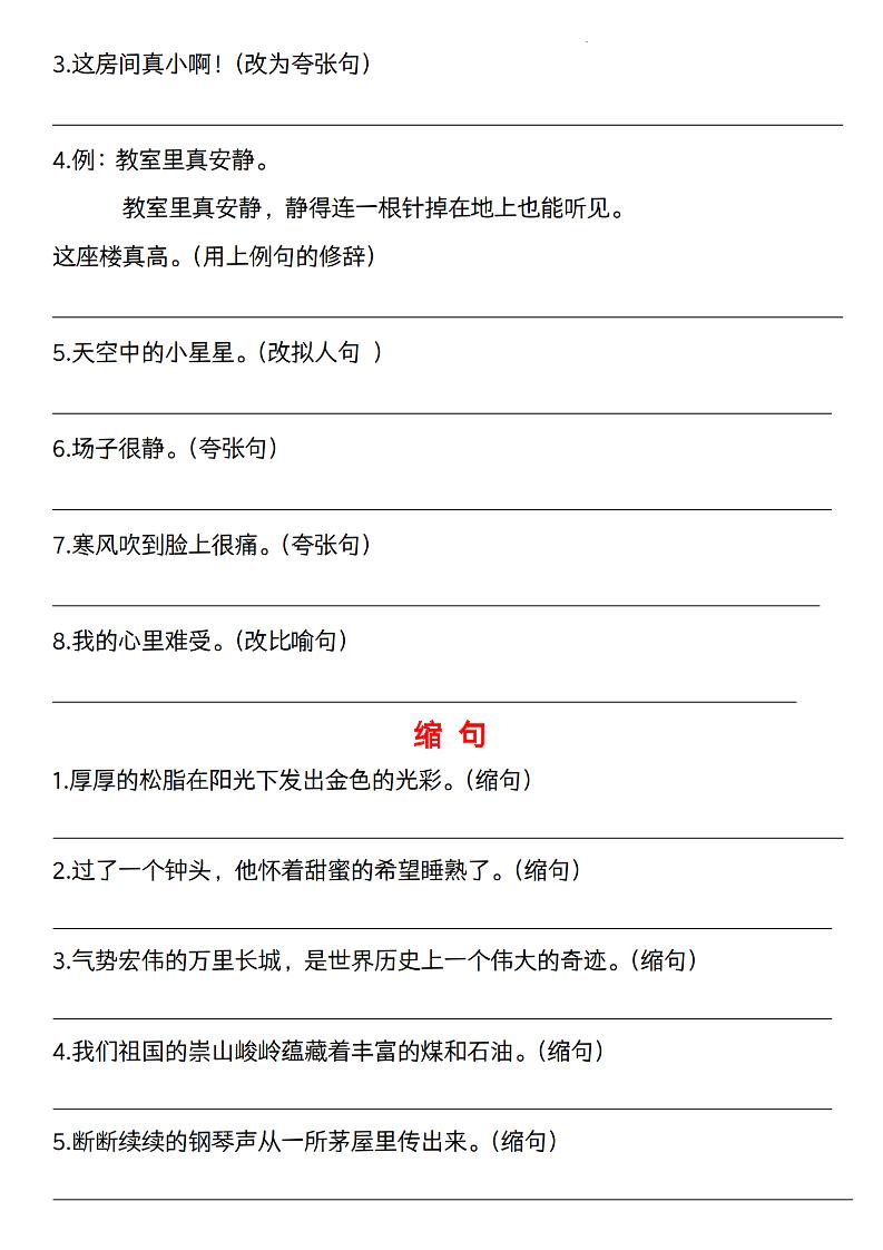 六年级下册语文《语文六大句型期中考点专练》
