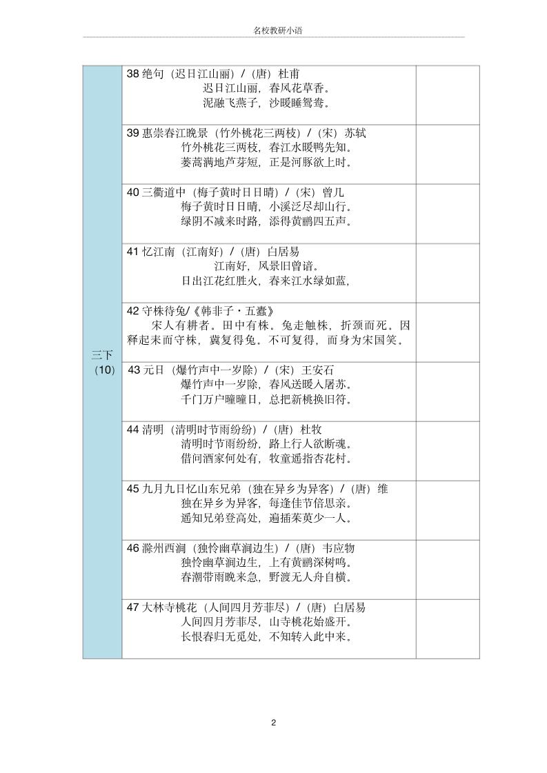 三年级古诗文背诵记录表-三年级上册语文