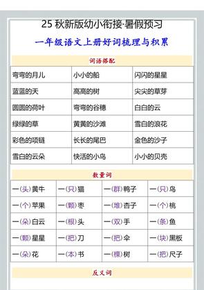 【2025秋新版】幼小衔接一年级语文上册好词梳理与积累