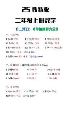 【2025秋新版】二年级上册数学单位换算大全