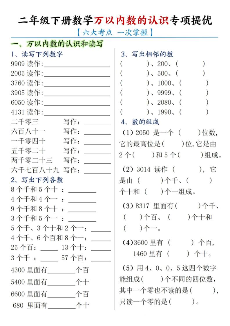 二年级下册数学【万以内数的认识专项提优】