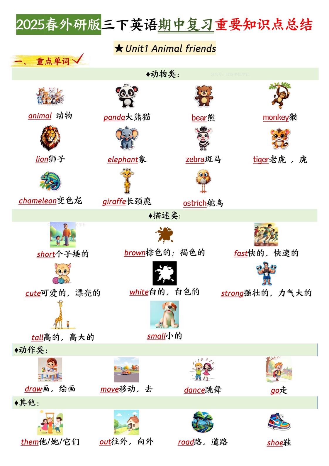 三年级下册英语外研期中知识清单2