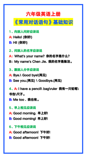 【2025秋新版】六年级英语上册《常用对话语句》