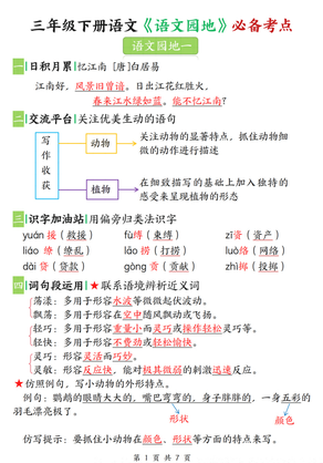 三年级下册语文《语文园地》必备考点(7页)