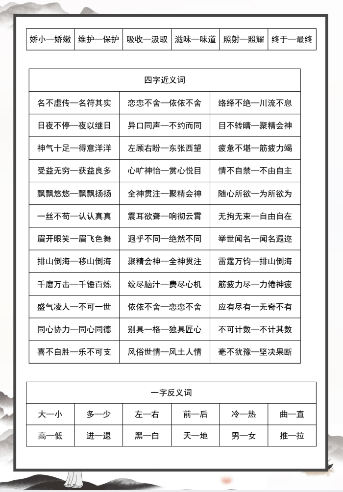 三年级上册语文近义词和反义词汇总